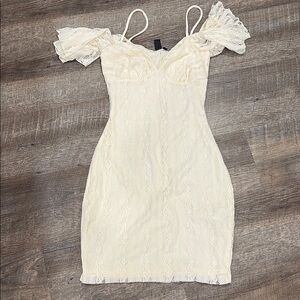 Windsor Cream Bodycon Mini Dress with Flutter Sleeves